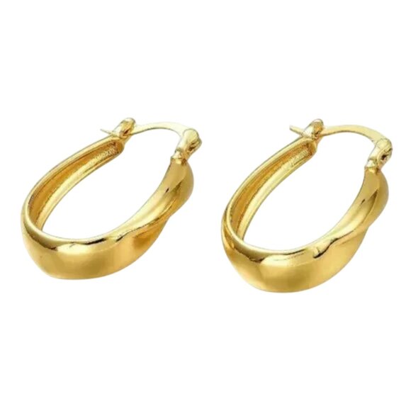 1 1/8 Inch 29mm Hoop Gold Tone Pierced Post Earrings - Picture 2 of 5